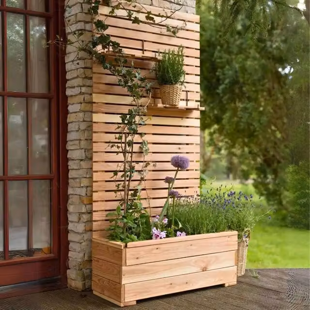 Jagram Garden Buildings Larix Larch Garden Planter with Trellis, Brown, W: 43 cm, D: 89 cm, H: 117 cm – 1