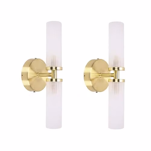 ValueLights Gold and Brass IP44 Up and Down 2 Way Wall Light with Glass Shade and LED Bulb for Bathrooms – 1