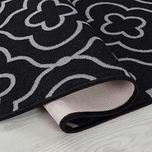 Desire Rugs Black Quatrefoil Non-Slip Machine Washable Kitchen Floor Mat, W: 160 cm – 3