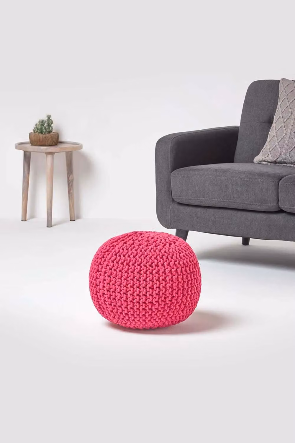 Homescapes Round Pink Cotton Knitted Pouffe Footstool – 2