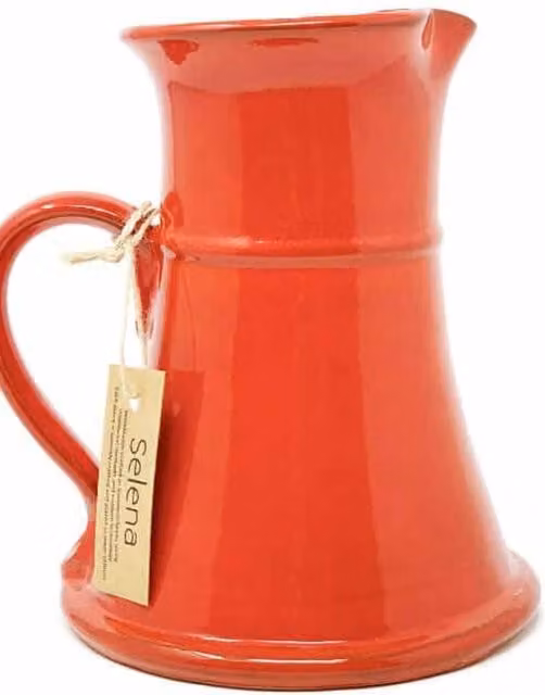 Verano Spanish Ceramics Selena Glazed Hand Dipped Ceramic Large Flat Based Jug, 1 l, Red, H: 20 cm