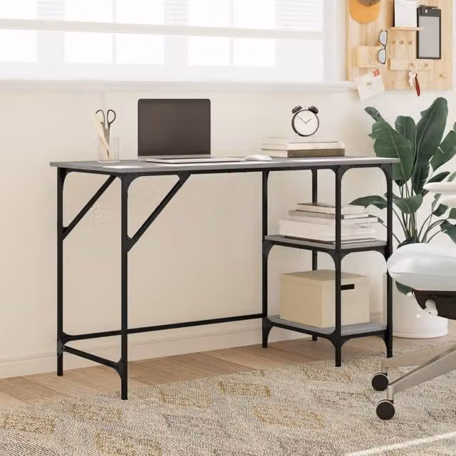 Berkfield Home Grey Sonoma Writing Desk with Metal and MDF Construction, W/D/H: 120 x 50 x 75 cm