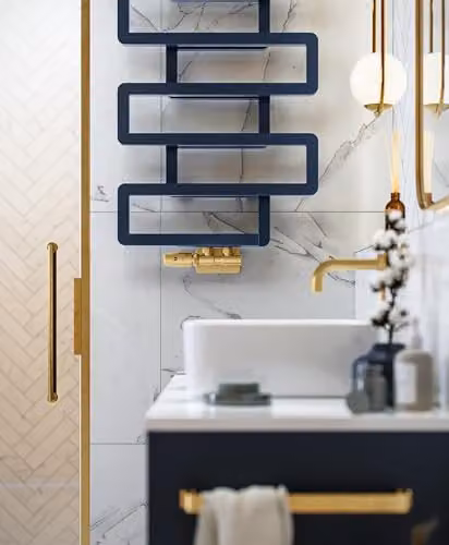 Terma Bookie 655/500 Heated Towel Rail with Integrated Valve, Blue, H: 65.5 cm, W: 50.0 cm, D: 13.2 cm – 8