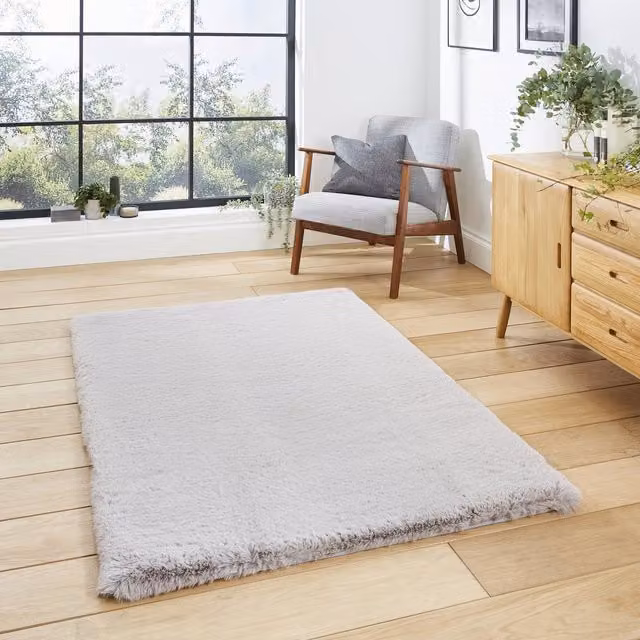 Terrys Super Teddy Plain Shaggy Rug in Silver