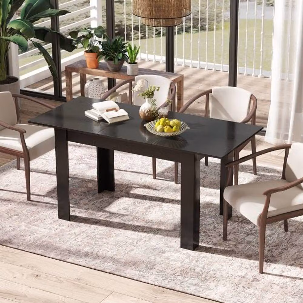 Costway Extendable Modern Rectangular Dining Table with L-shaped Legs, Black – 2