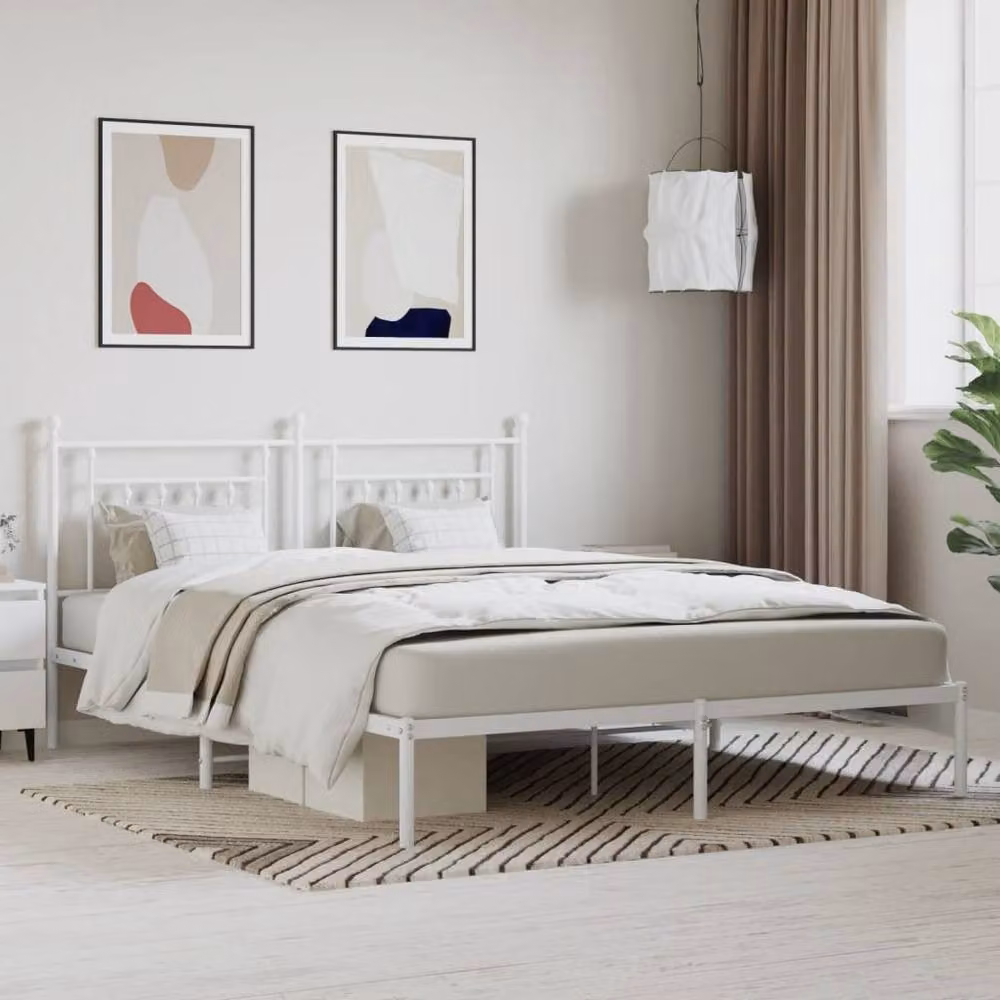 Berkfield Home Metal Bed Frame with Headboard, White, W: 160 cm, H: 166 cm, D: 200 cm – 2
