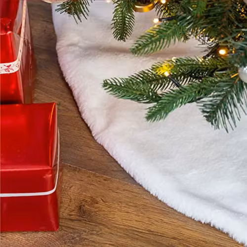 The Christmas Workshop Faux Fur Christmas Tree Skirt, White, Diameter: 100 cm – 1