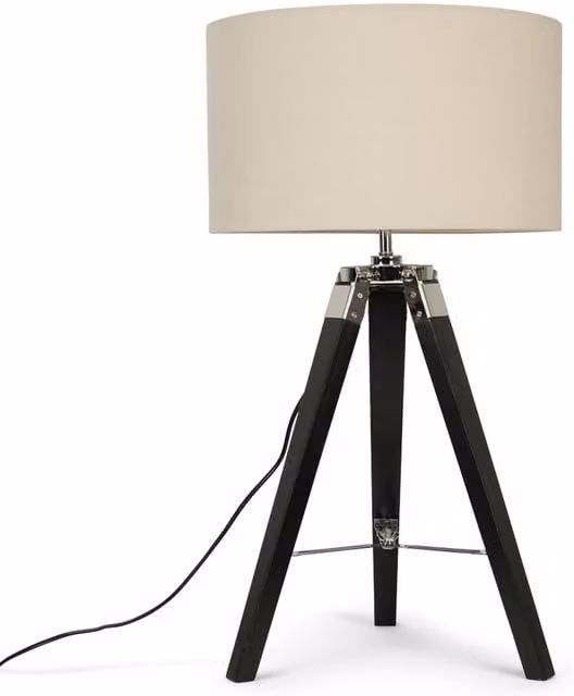 Clipper Tripod Table Lamp in Black with Beige Fabric Shade