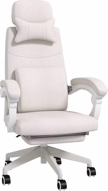 KORVIXA White Modern Home Office Swivel Task Chair with Headrest and Armrests