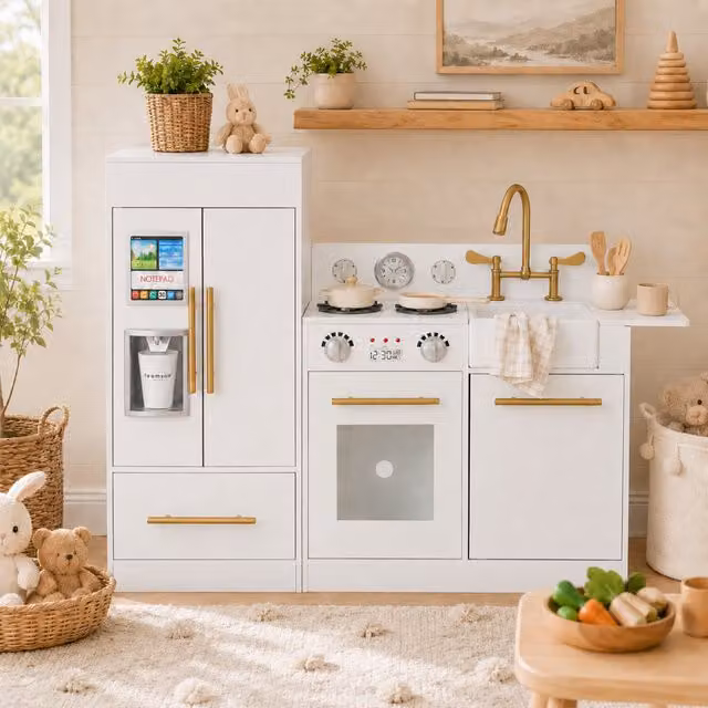 Teamson Kids Little Chef Charlotte Modern Play Kitchen in White and Gold