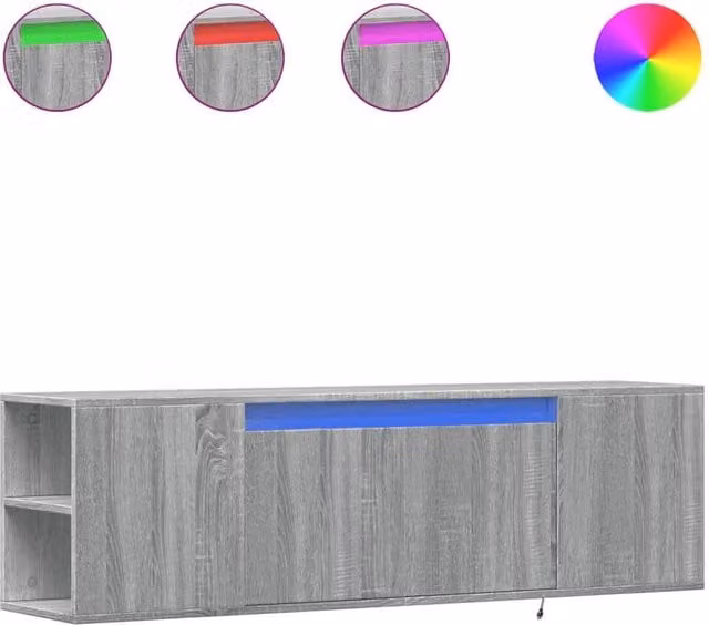 Berkfield Home Modern Wall Mounted TV Cabinet with Integrated LED Lighting in Grey Sonoma, W/D/H: 135 x 31 x 39.5 cm
