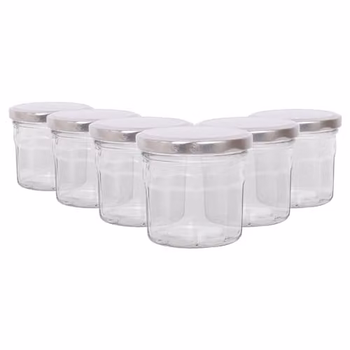 Argon Tableware Glass Jam Jars with Airtight Silver Lids, 130ml, Pack of 6 – 1