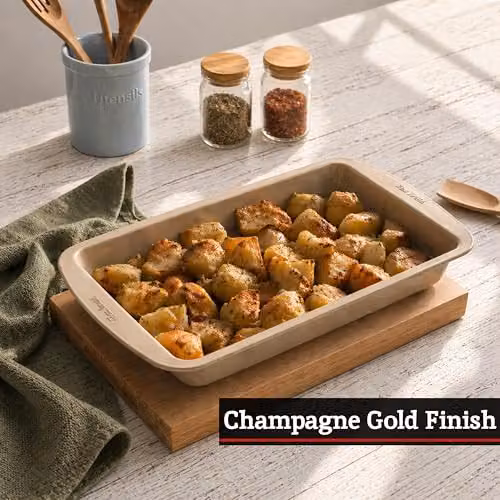 Orsina Gold Non-Stick Carbon Steel Rectangular Roasting Dish, W: 33 cm, H: 3.5 cm – 3