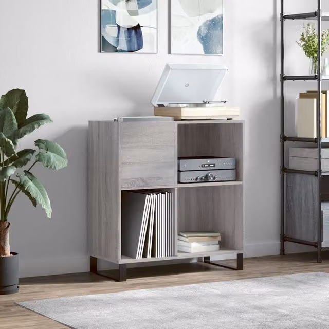 Berkfield Home Record Cabinet in Grey Sonoma, W: 84.5 cm, D: 38 cm, H: 89 cm