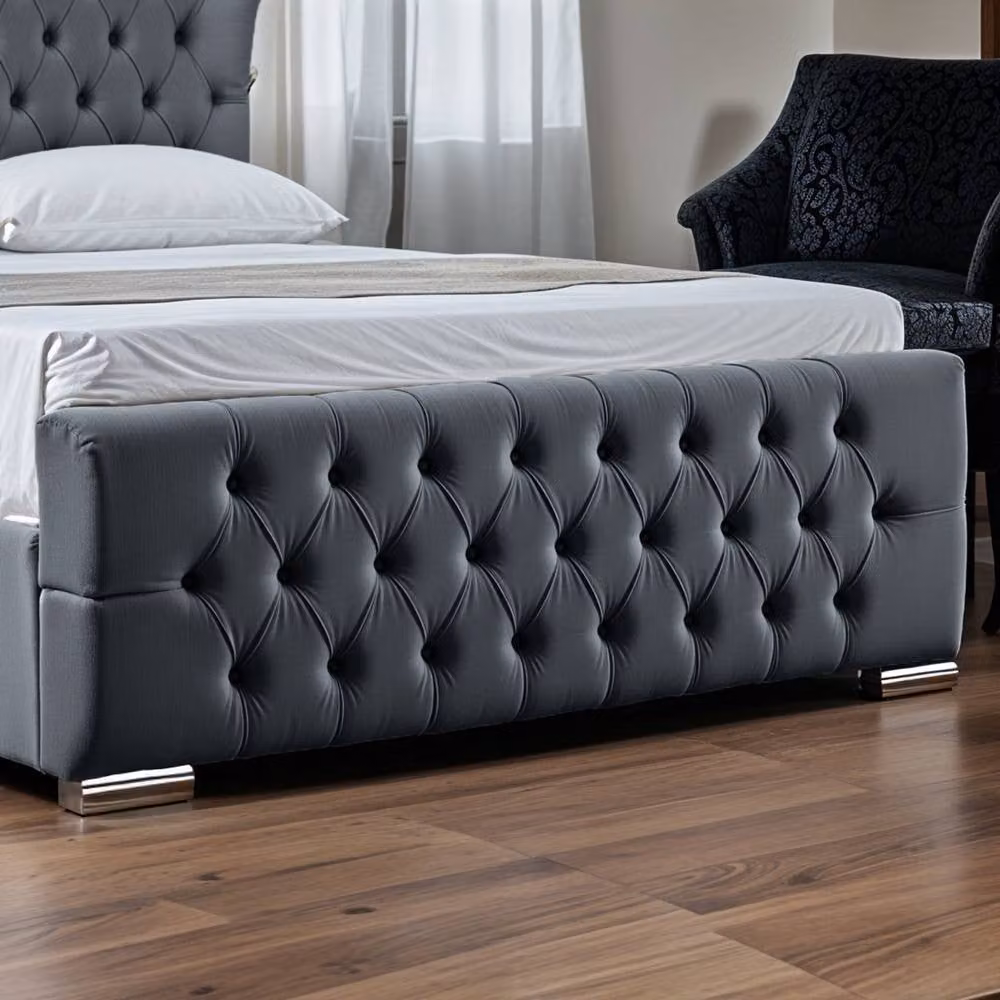 UK Bed Furniture Isabella Upholstered Slatted Base Bed with 48 Inch Wingback Headboard in Charcoal Grey, Super King, W/D/H: 200 x 200 cm – 4
