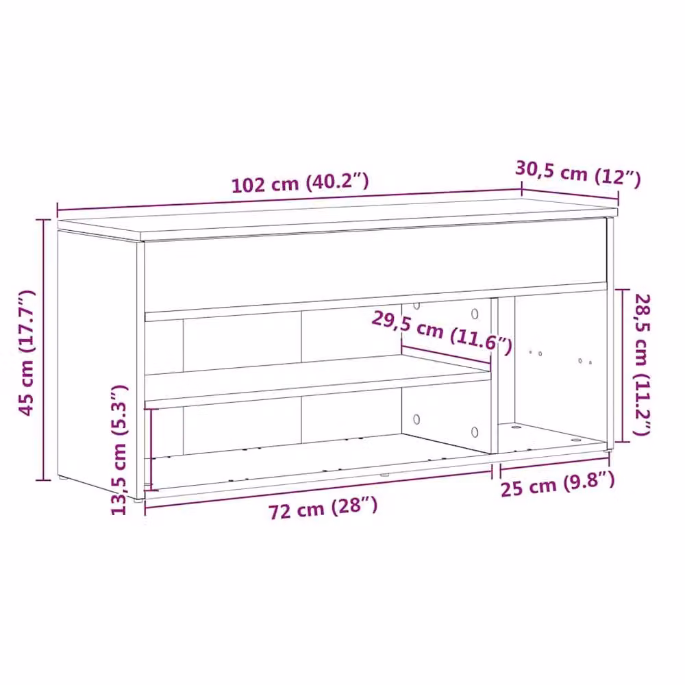 Berkfield Home Shoe Bench in Concrete Grey, W/D/H: 102 x 30.5 x 45 cm – 3