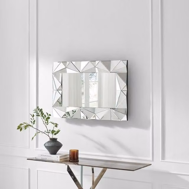 FurnitureboxUK Atlas Art Deco Geometric Rectangle Mirror, Silver, W: 90 cm, H: 60 cm