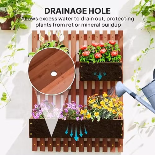 Outsunny Brown Wooden Wall-mounted Garden Planters with Trellis and Tub – 6