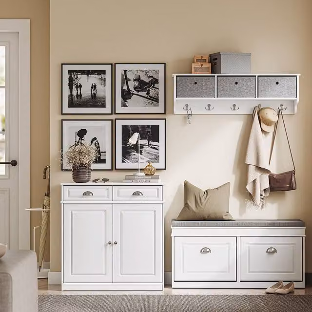 SoBuy Slim Classic White Shoe Cabinet with 2 Doors and 2 Drawers – 1
