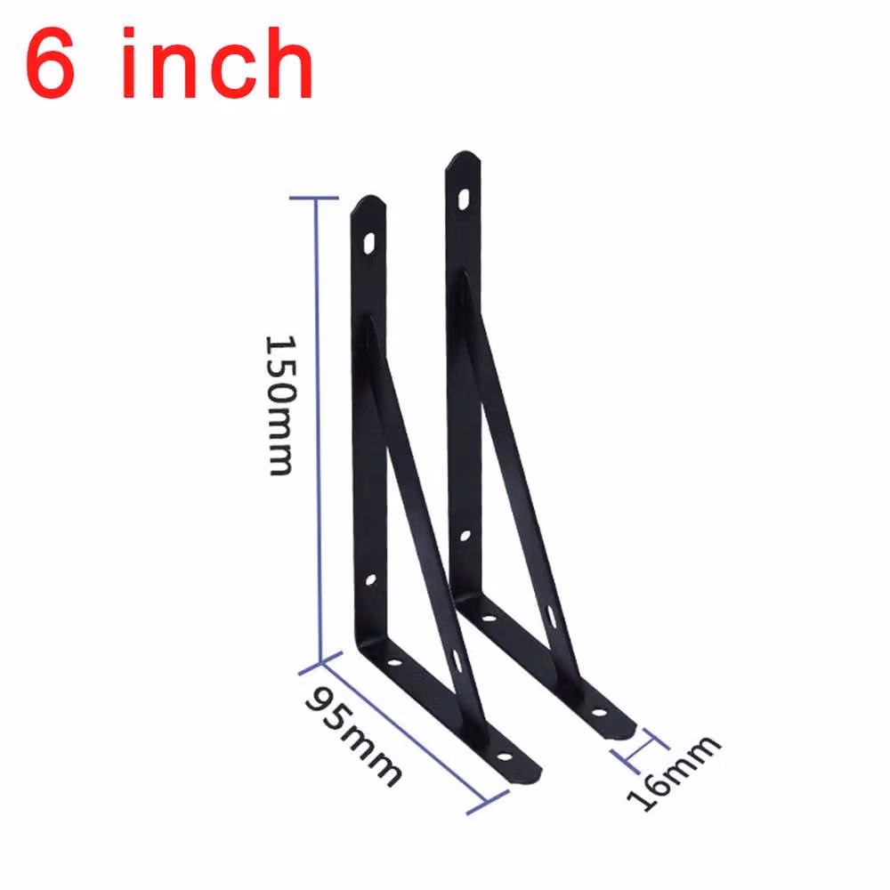 Nordara Heavy Duty L Shaped Stainless Steel Shelf Brackets in Black Baking Finish, 15.24 x 15.24 cm – 2