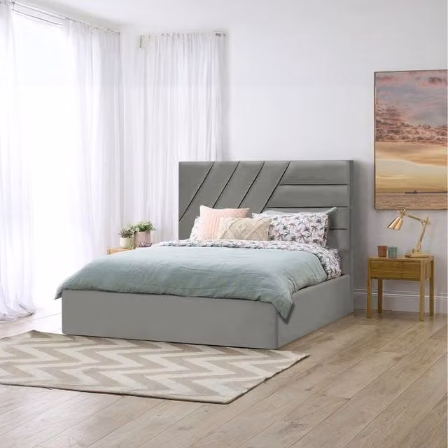 Desire Deco Eleonora Modern Upholstered Storage Bed in Grey, W/D/H: 140 x 200 cm