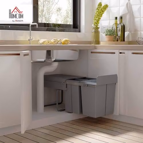 HOMCOM 40L Pull-Out Kitchen Waste Bin with Soft Close and Sensor, 3 Compartments, Grey – 2