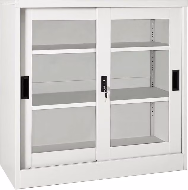Berkfield Home Sliding Door Cabinet in Grey with Glass Doors and Adjustable Shelves, W/D/H: 90 x 40 x 90 cm
