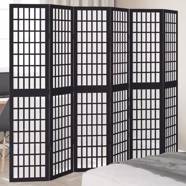 Berkfield Home 6-Panel Black Solid Wood Paulownia Room Divider – 1