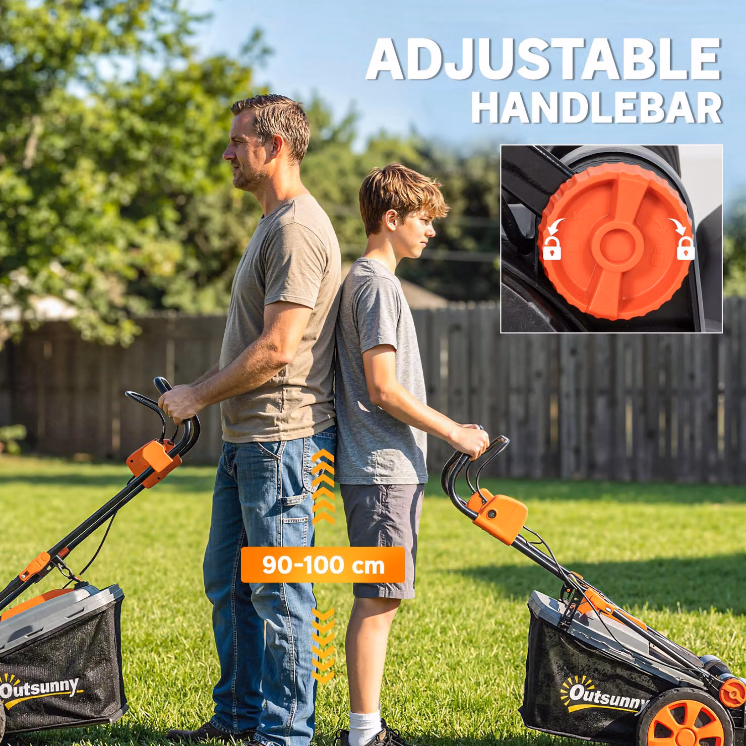 Outsunny 18V Cordless Lawnmower with 2 x 4Ah Rechargeable Batteries and 34cm Cutting Width including Mulching Kit and Collection Bag – 8