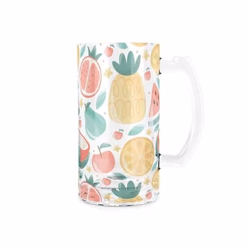 Purely Home Summer Fruits Beer Glass Stein, Multicolour and Yellow, 450ml