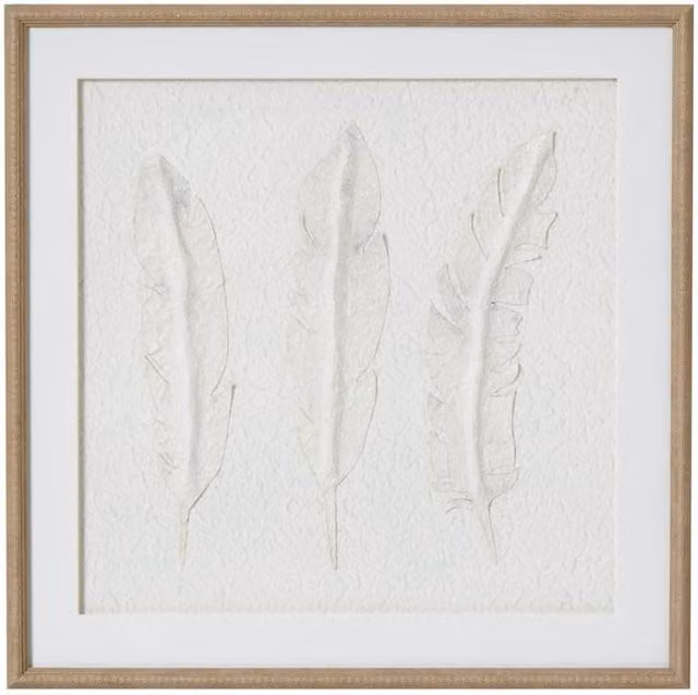 KDMD Solli White Feathers Abstract Minimalist Wall Decor in Beaded Frame