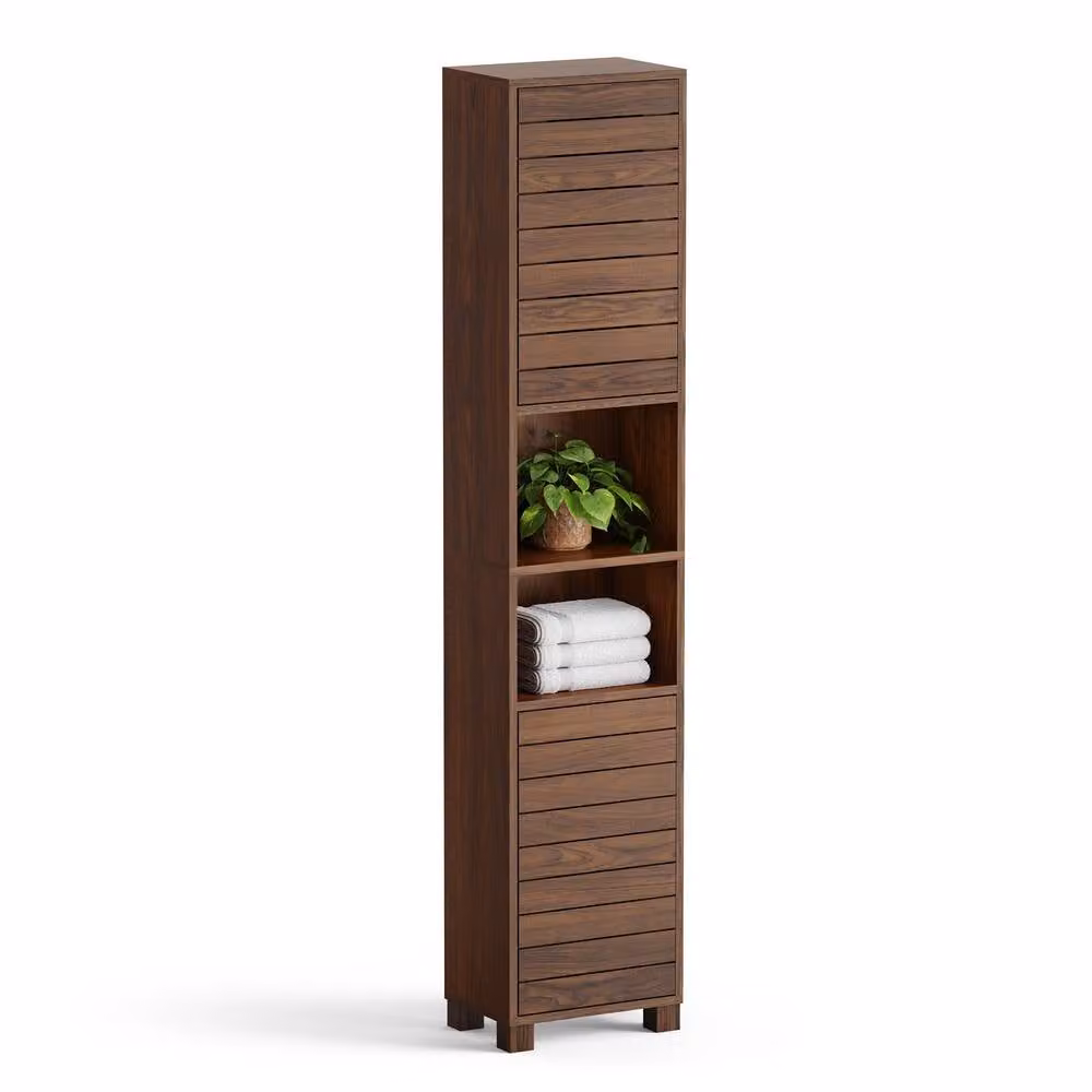 VonHaus Chester Freestanding Wood Tall Bathroom Storage Cabinet in Brown, H 165 x W 34 x D 23 cm – 2