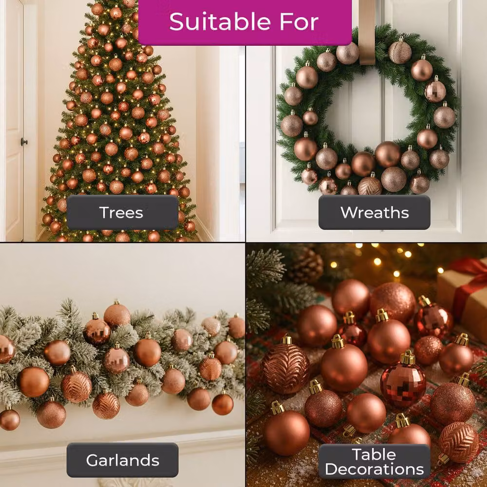 Neo Set of 36 Modern Round Christmas Tree Bauble Ornaments in Beige and Sand – 3
