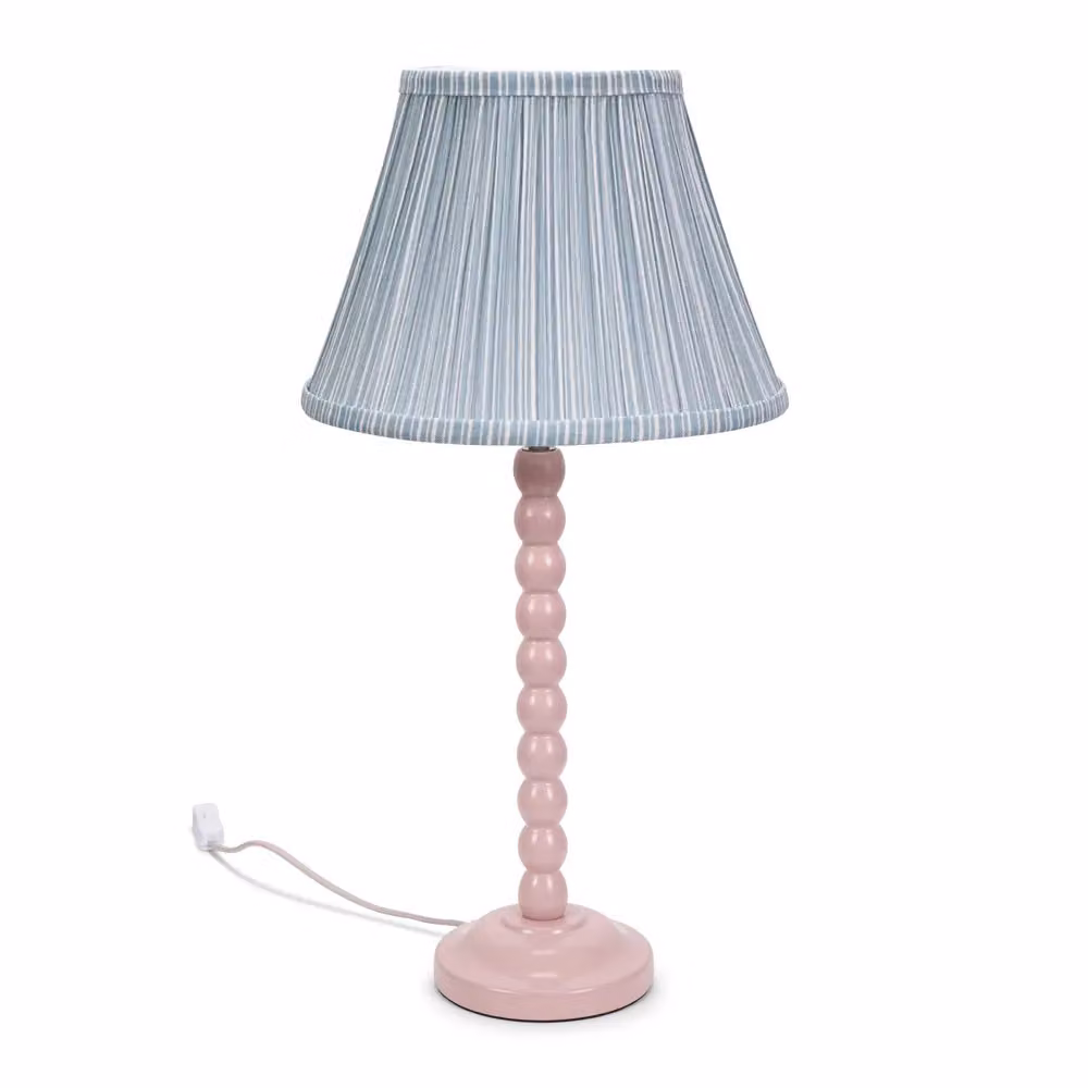 ValueLights Bobbins Rose Pink Wood Table Lamp with Green Fabric Pleated Shade – 2