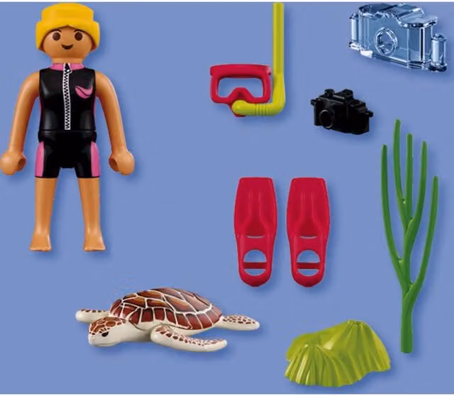 Playmobil Female Diver with Turtle Playset in Blue and Multicolour