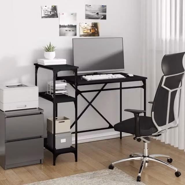 Berkfield Industrial Computer Desk with Shelves in Black, W/D/H: 105 x 50 x 90 cm