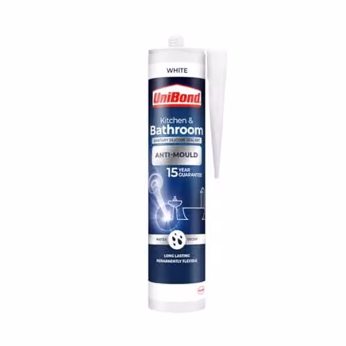 UniBond Anti-Mould Waterproof White Silicone Sealant, 2 x 274g Cartridges