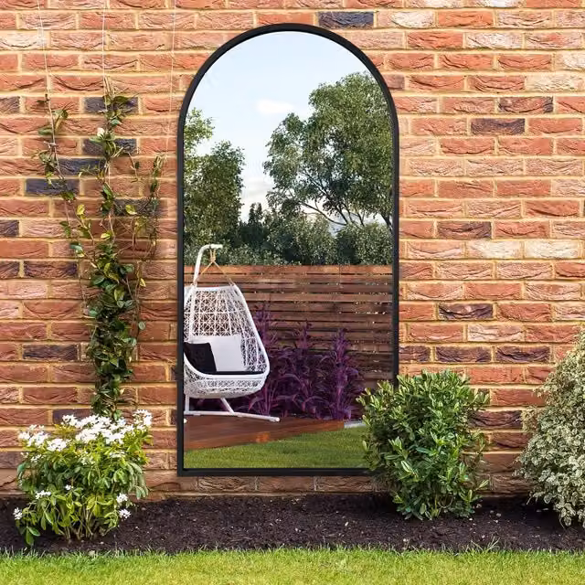 MirrorOutlet Garden Arcus Black Metal Framed Arched Wall Mirror, H 160 cm x W 80 cm