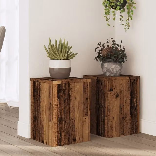 Berkfield Home Set of 2 Modern Plant Stands in Brown Engineered Wood, W/D/H: 25 x 25 x 35 cm