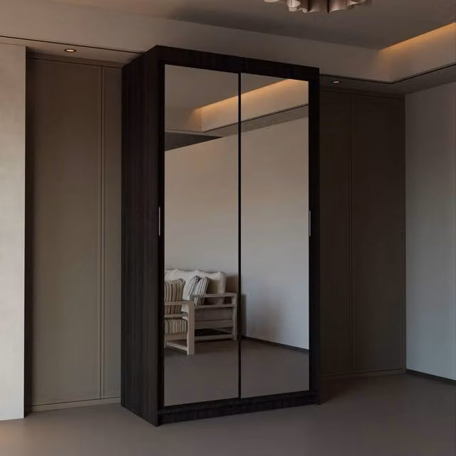 Sliding Wardrobes 4U Modern Double Sliding Door Wardrobe in Dark Brown, W/H: 90 x 200 cm
