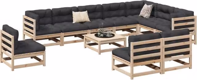 Berkfield Home 11 Piece Rustic Solid Wood Pine Garden Sofa Set in Brown