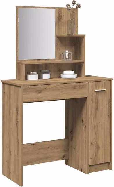 Berkfield Home Dressing Table with Mirror in Artisan Oak Brown, W: 86.5 cm, D: 35 cm, H: 136 cm