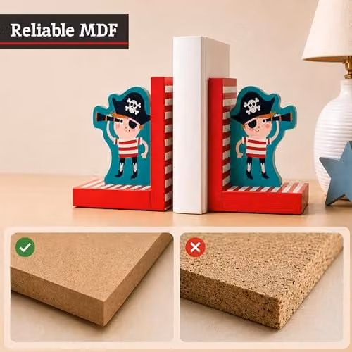Premier Housewares Pirate Bookends Set of 2, Multicolour MDF Maritime Design for Children's Shelves, H: 16.0 cm, W: 13.0 cm, D: 10.0 cm – 3