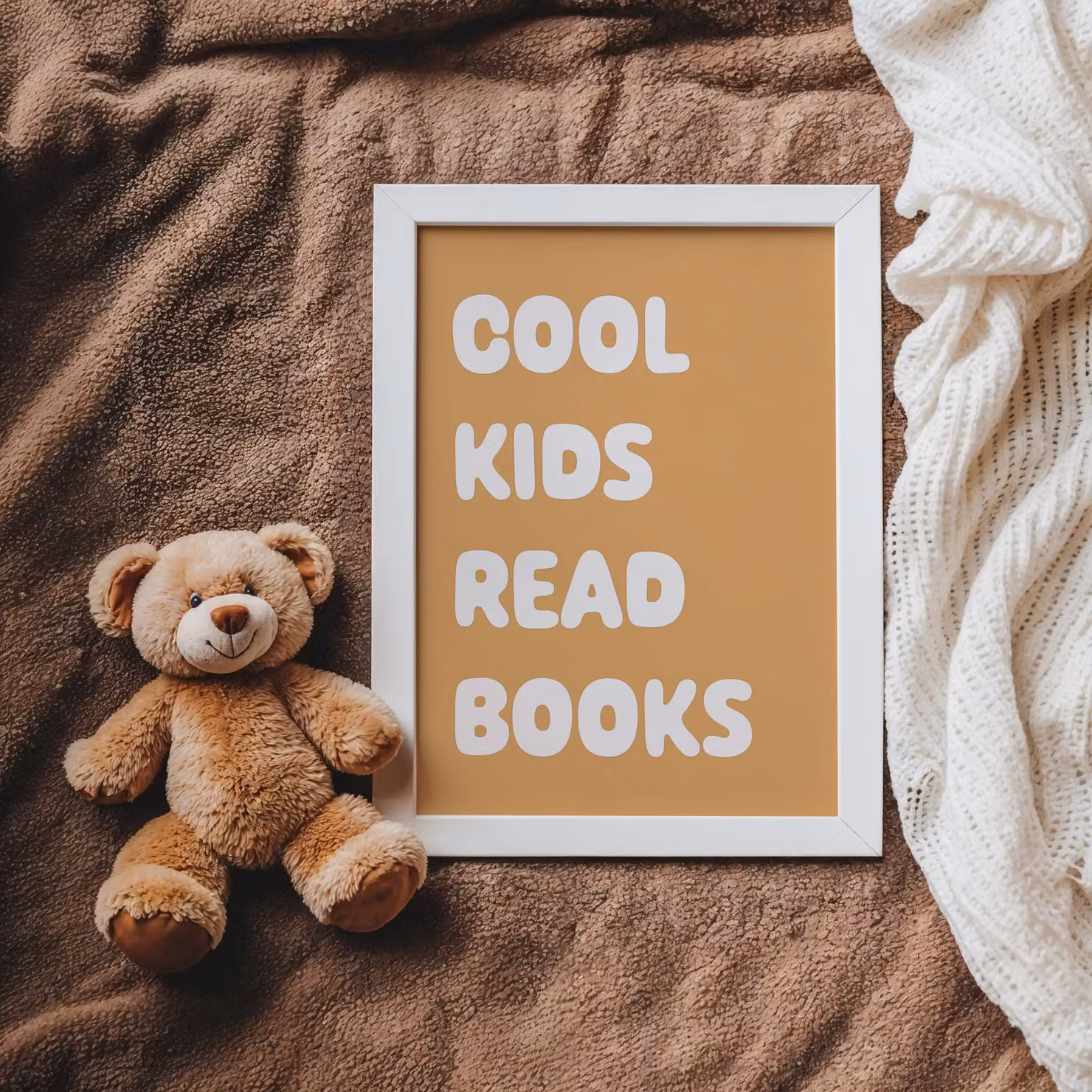 Autumns Corner Cool Kids Read Books Typography Paper Poster in Olive and Multicolour, A3 – 2