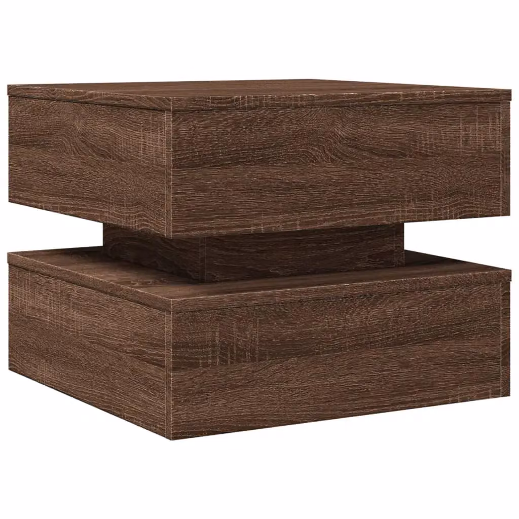 Berkfield Home Modern Square Coffee Table in Brown Oak with LED Lights, W/D/H: 50 x 50 x 40 cm – 3