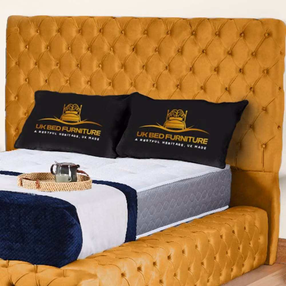 UK Bed Furniture Ambassador Ottoman Gas Lift Upholstered Velvet Bed in Yellow, Size: Double (140 x 200 cm) – 2