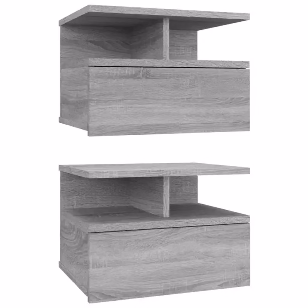 Berkfield Home Floating Nightstand 2 Piece Set in Grey Sonoma, W/D/H: 40 x 31 x 27 cm – 2