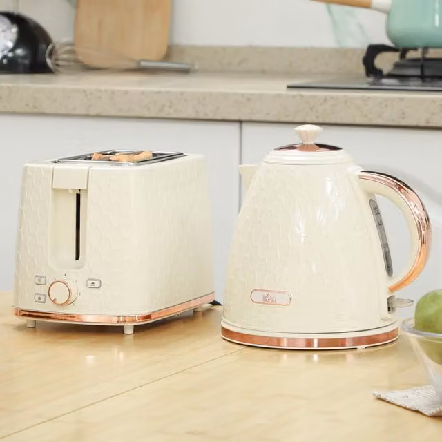 HOMCOM Kettle and 2 Slice Toaster Set, 1.7 l, Beige
