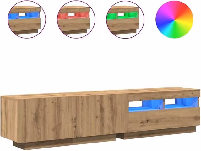 Berkfield Home Artisan Oak TV Cabinet with LED Lights in Brown, W/D/H: 180 x 35 x 40 cm – 1
