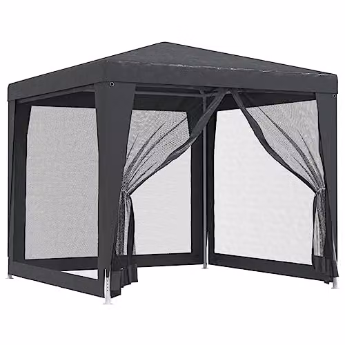vidaXL Party Tent with 4 Mesh Sidewalls in Anthracite, W/D/H: 250 x 250 x 245 cm